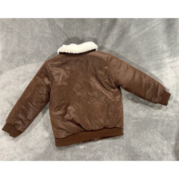 Little Me Aviator Jacket Size 3T Brown Sherpa Bomber Pilot Air Force Halloween - Picture 4 of 6
